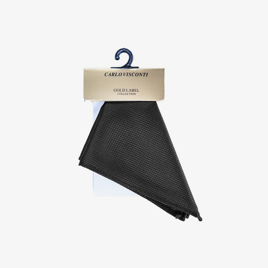 Shoes & Accessories Carlo Visconti Pocket Squares | Carlo Visconti | Self Pattern Pocket Square Black