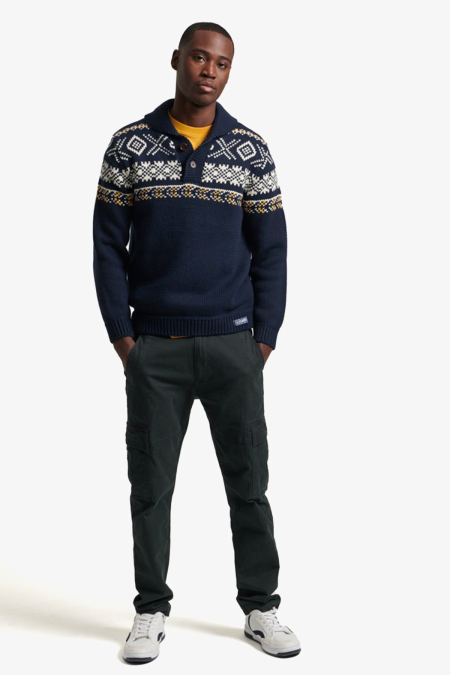 Clothing Superdry Knitwear | Superdry | Vintage Shawl Jumper Navy Multi