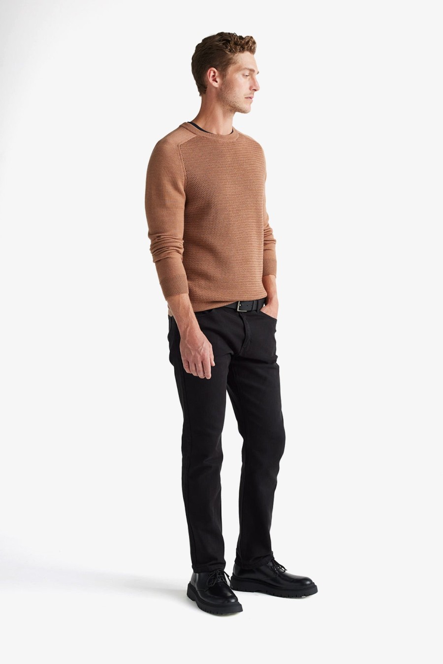 Clothing Toorallie Knitwear | Toorallie | Textured Stitch Crew - Hotham Sand Dune