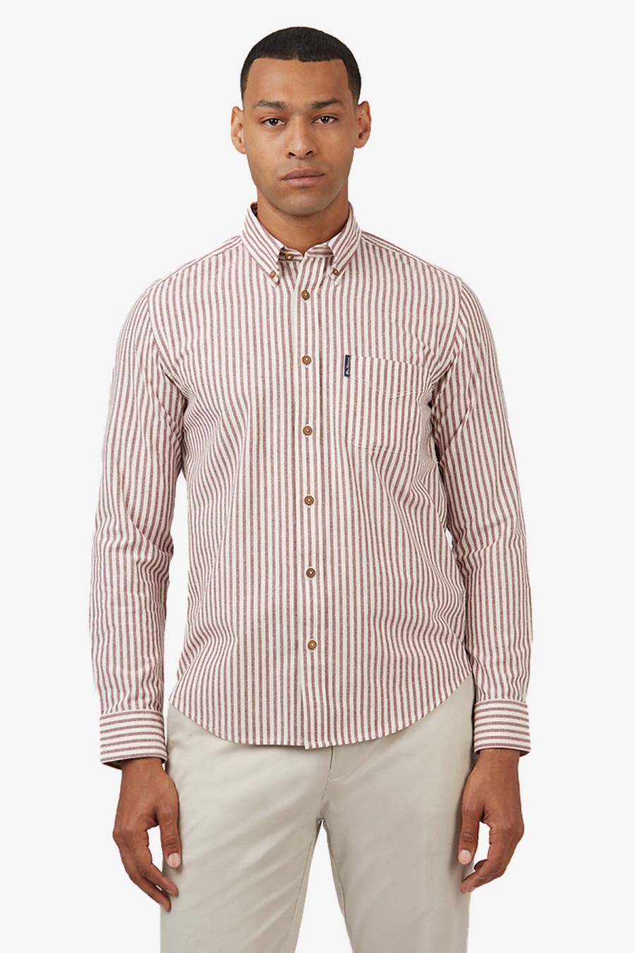 Clothing Ben Sherman Casual Shirts | Ben Sherman | Recycled Cotton Oxford Stripe Shirt Wine