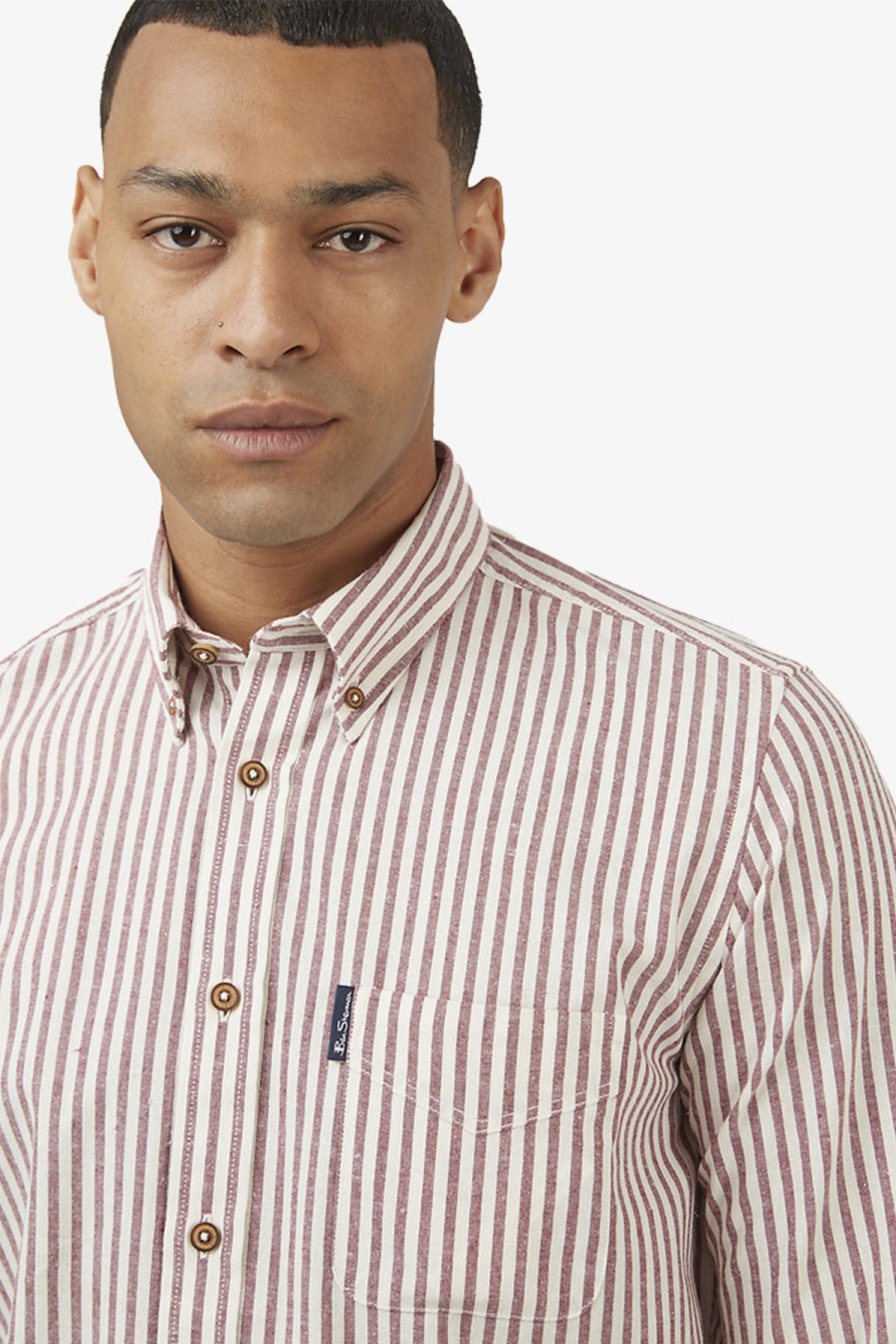 Clothing Ben Sherman Casual Shirts | Ben Sherman | Recycled Cotton Oxford Stripe Shirt Wine