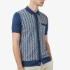 Clothing Ben Sherman Polos | Ben Sherman | Geo Jacquard Button Through Polo Blue Denim