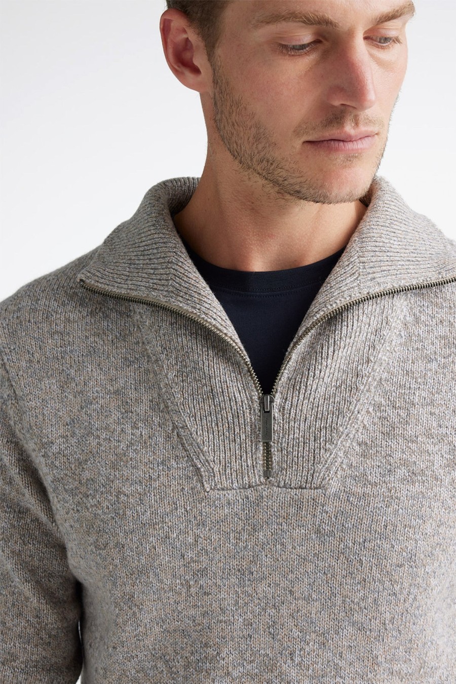 Clothing Toorallie Knitwear | Toorallie | Lambswool 1/2 Zip Jumper Mushroom