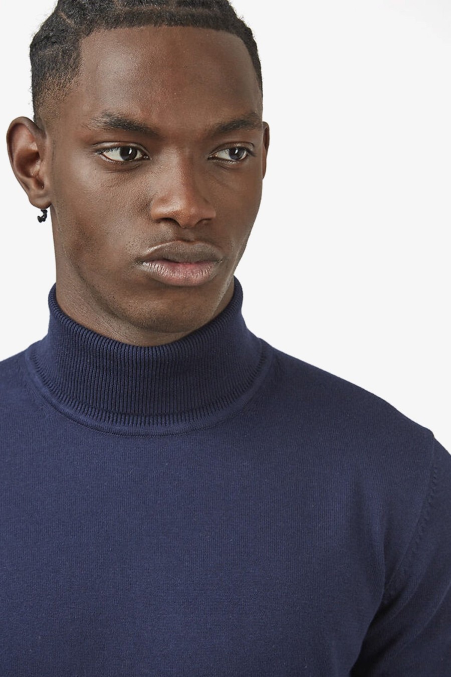 Clothing Ben Sherman Knitwear | Ben Sherman | Signature Cotton Roll Neck Knit Marine