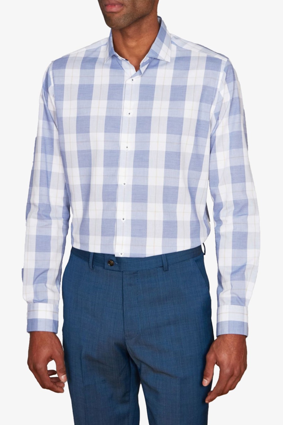 Clothing Abelard Casual Shirts | Abelard | Crisp Tartan Check Slim Shirt Royal/Camel