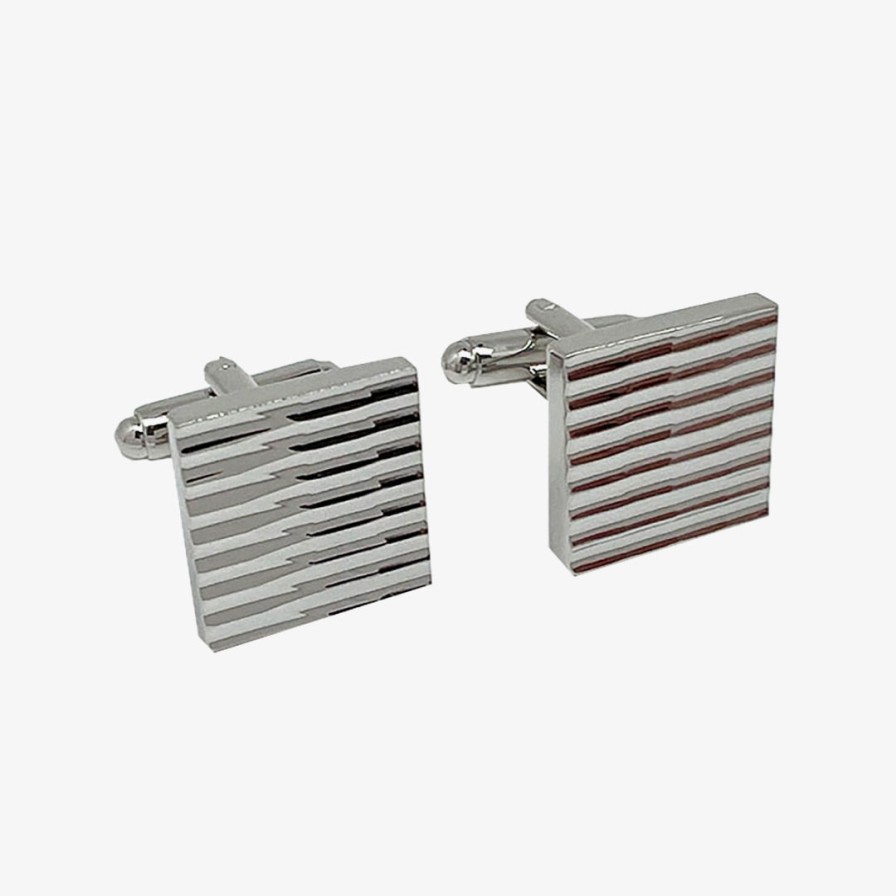 Shoes & Accessories James A'delin Cufflinks | James A'Delin | Cufflinks Square Ripple Silver