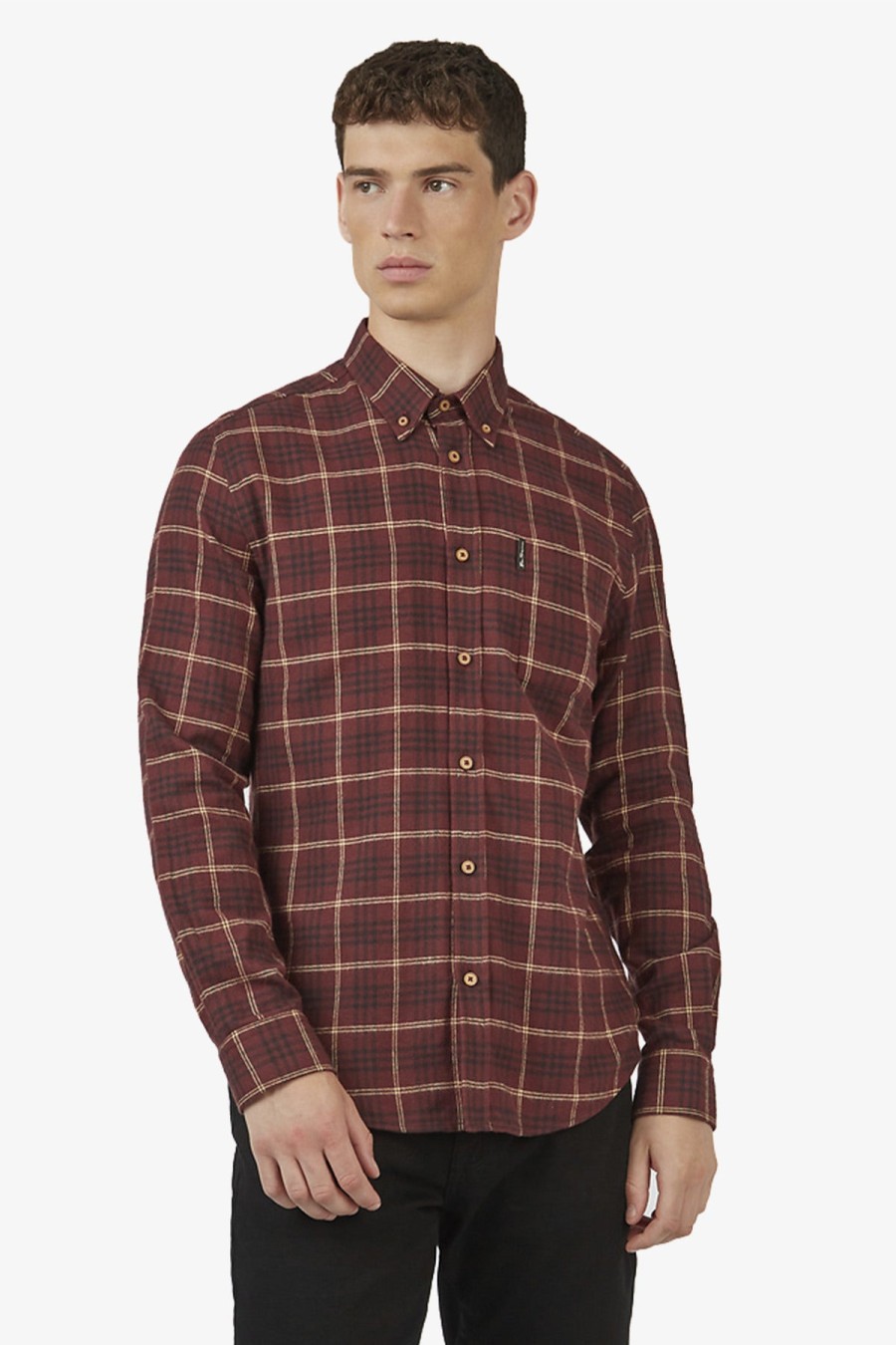 Clothing Ben Sherman Casual Shirts | Ben Sherman | Herringbone Check Casual Shirt Aubergine