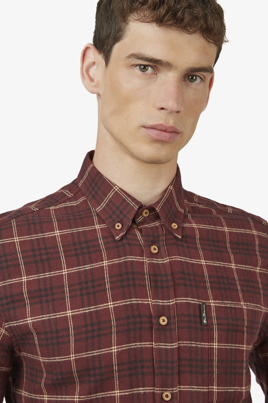 Clothing Ben Sherman Casual Shirts | Ben Sherman | Herringbone Check Casual Shirt Aubergine