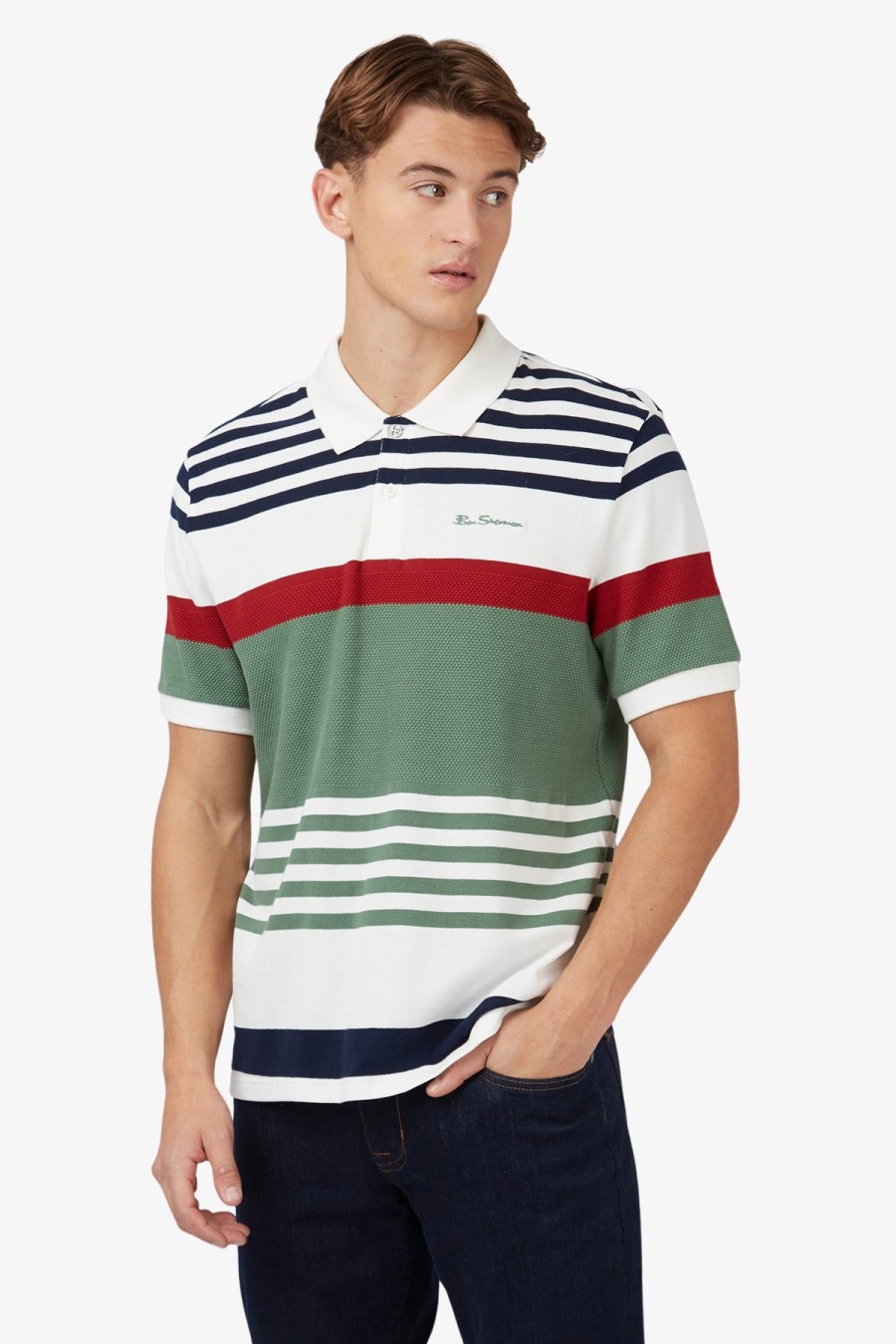 Clothing Ben Sherman Polos | Ben Sherman | Engineered Stripe Polo Snow White