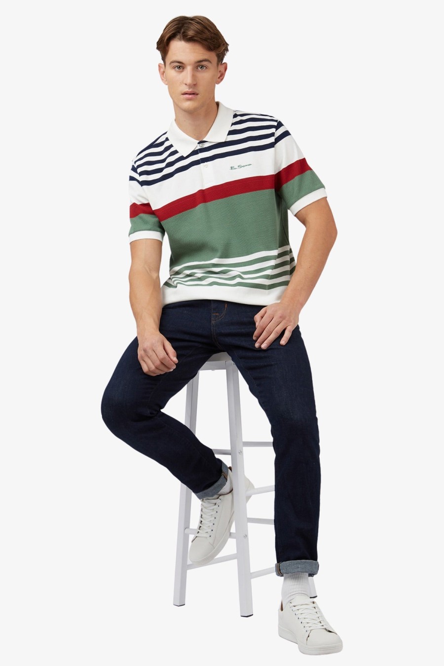 Clothing Ben Sherman Polos | Ben Sherman | Engineered Stripe Polo Snow White