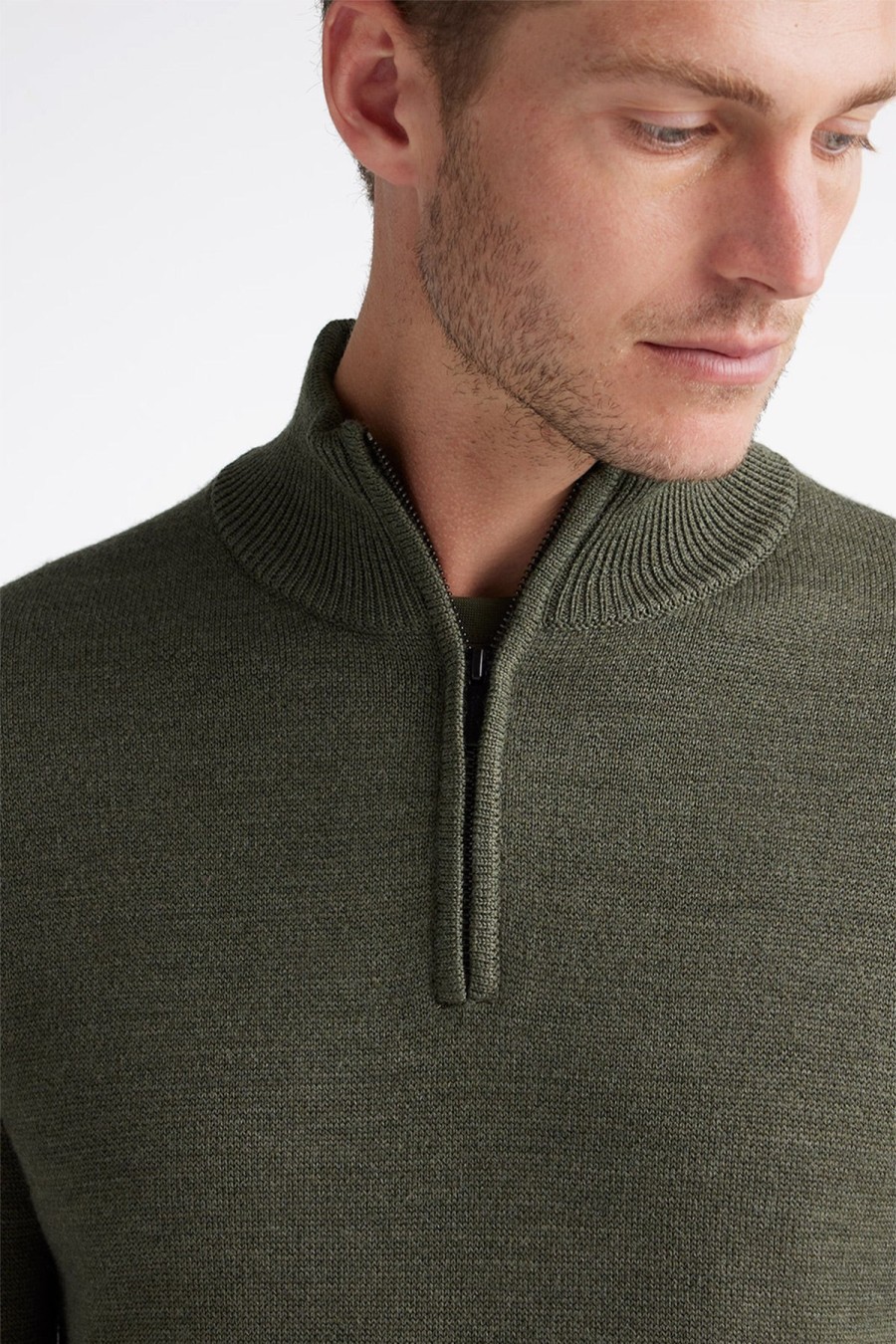 Clothing Toorallie Knitwear | Toorallie | Half Zip Jumper Olive