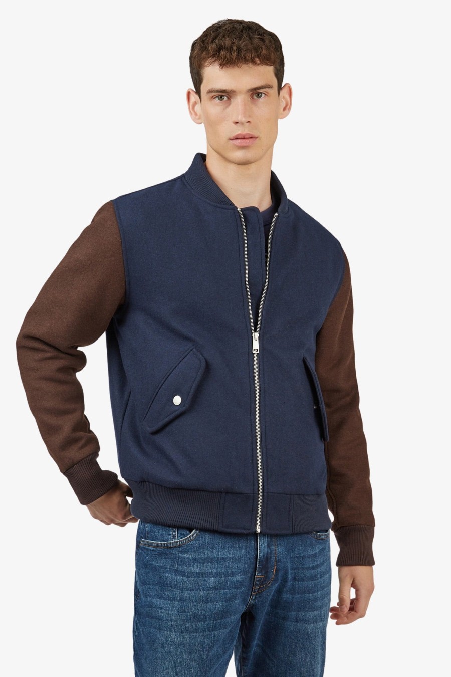 Clothing Ben Sherman Casual Jackets | Ben Sherman | Block Wool Bomber Midnight