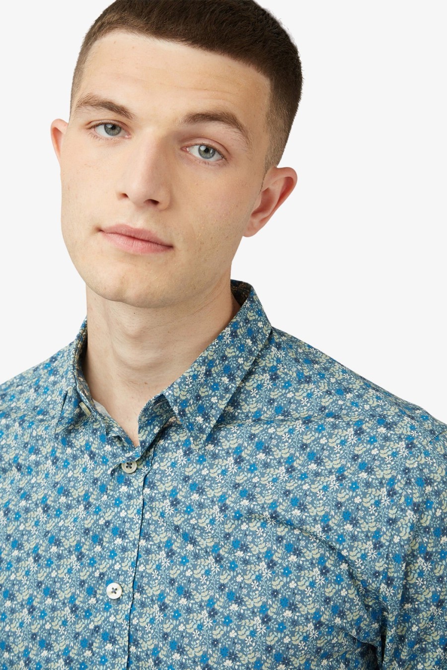 Clothing Ben Sherman Casual Shirts | Ben Sherman | Multicolour Floral Print L/S Shirt Blue Shadow