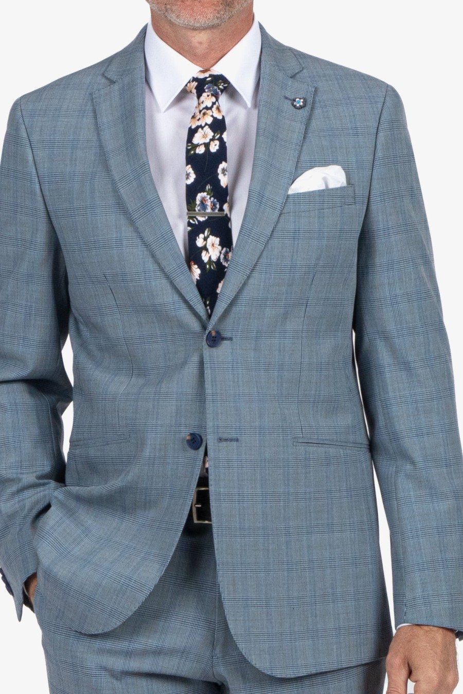 Suits UBERSTONE Suit Jackets | Uberstone | Jayson Prince Of Wales Check Jacket Sky