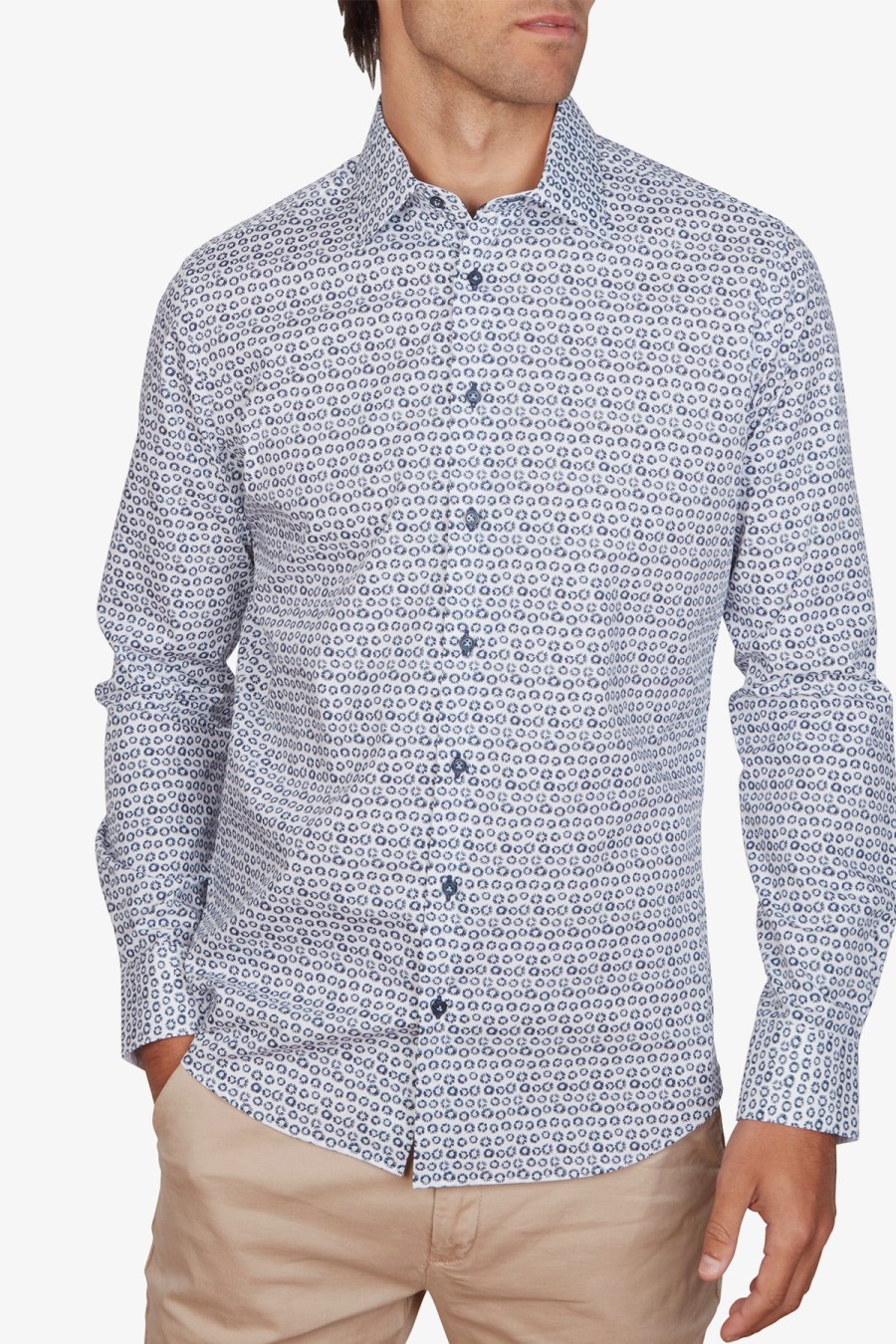 Clothing Abelard Casual Shirts | Abelard | Meteor Crater Print Shirt Slim Blue/White