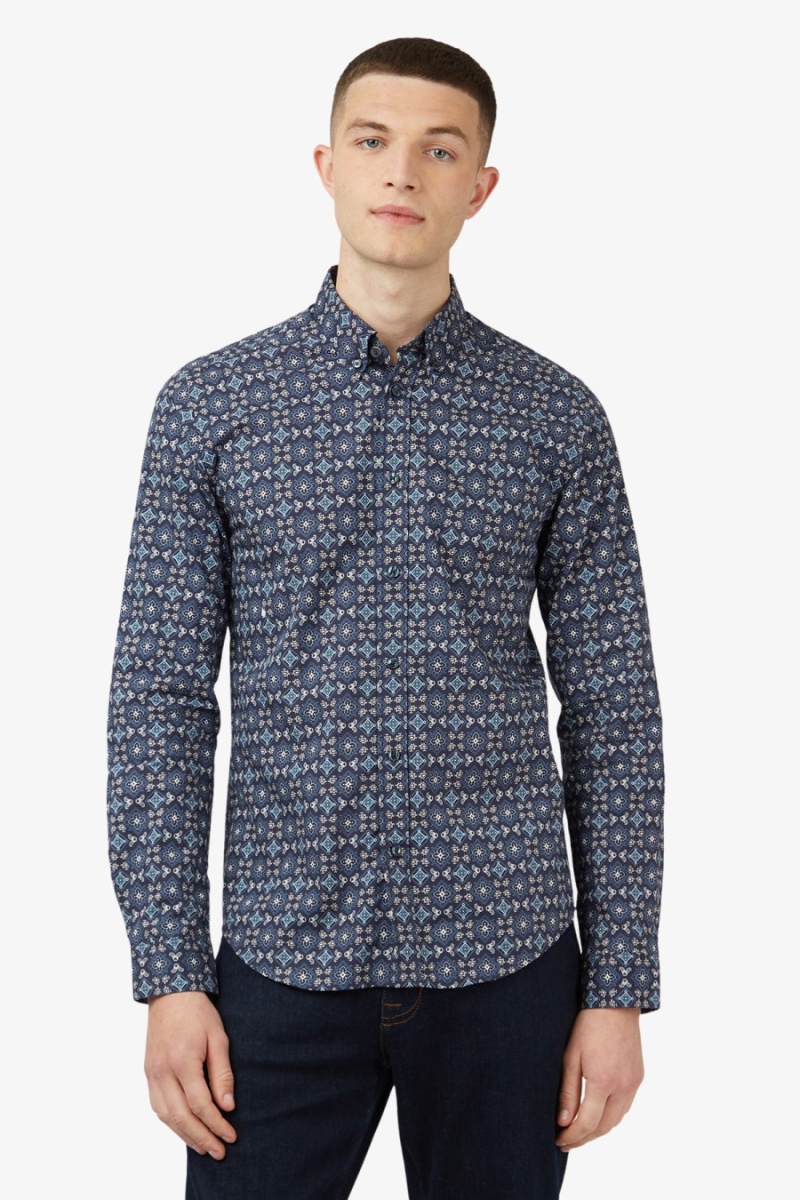 Clothing Ben Sherman Casual Shirts | Ben Sherman | Foulard Print L/S Shirt Marine