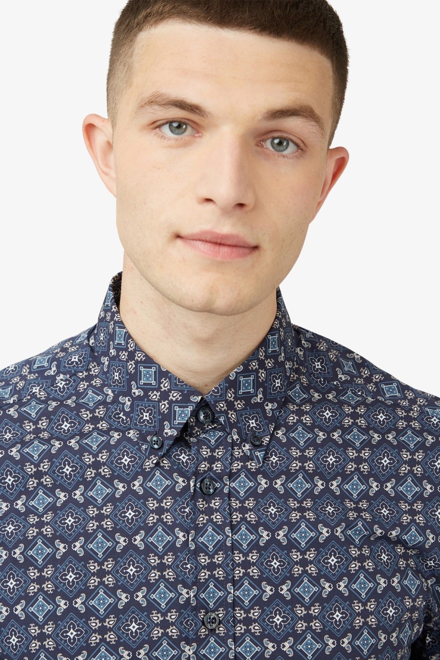 Clothing Ben Sherman Casual Shirts | Ben Sherman | Foulard Print L/S Shirt Marine