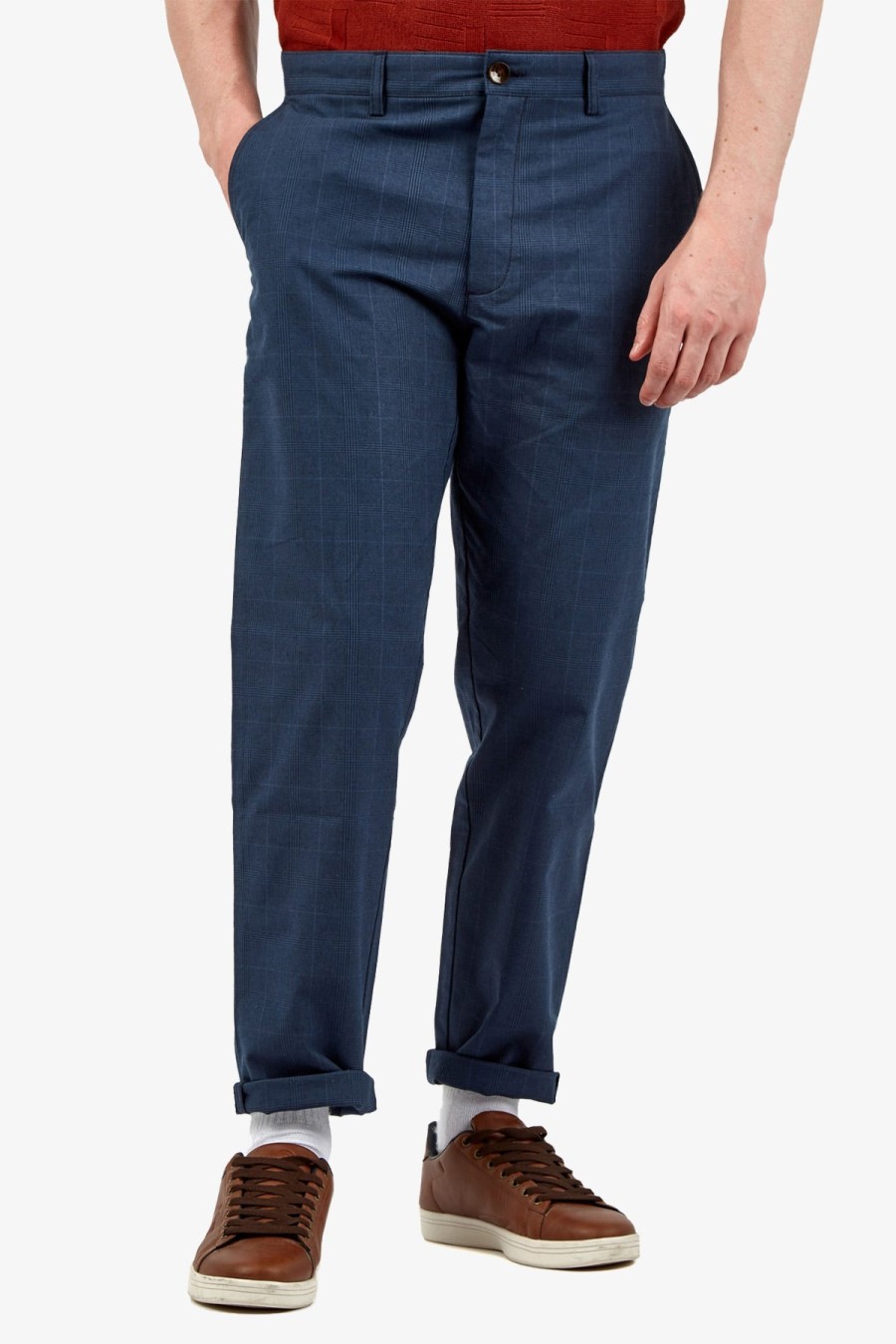 Clothing Ben Sherman Chinos | Ben Sherman | Tonal Check Slim Taper Trouser Dark Blue