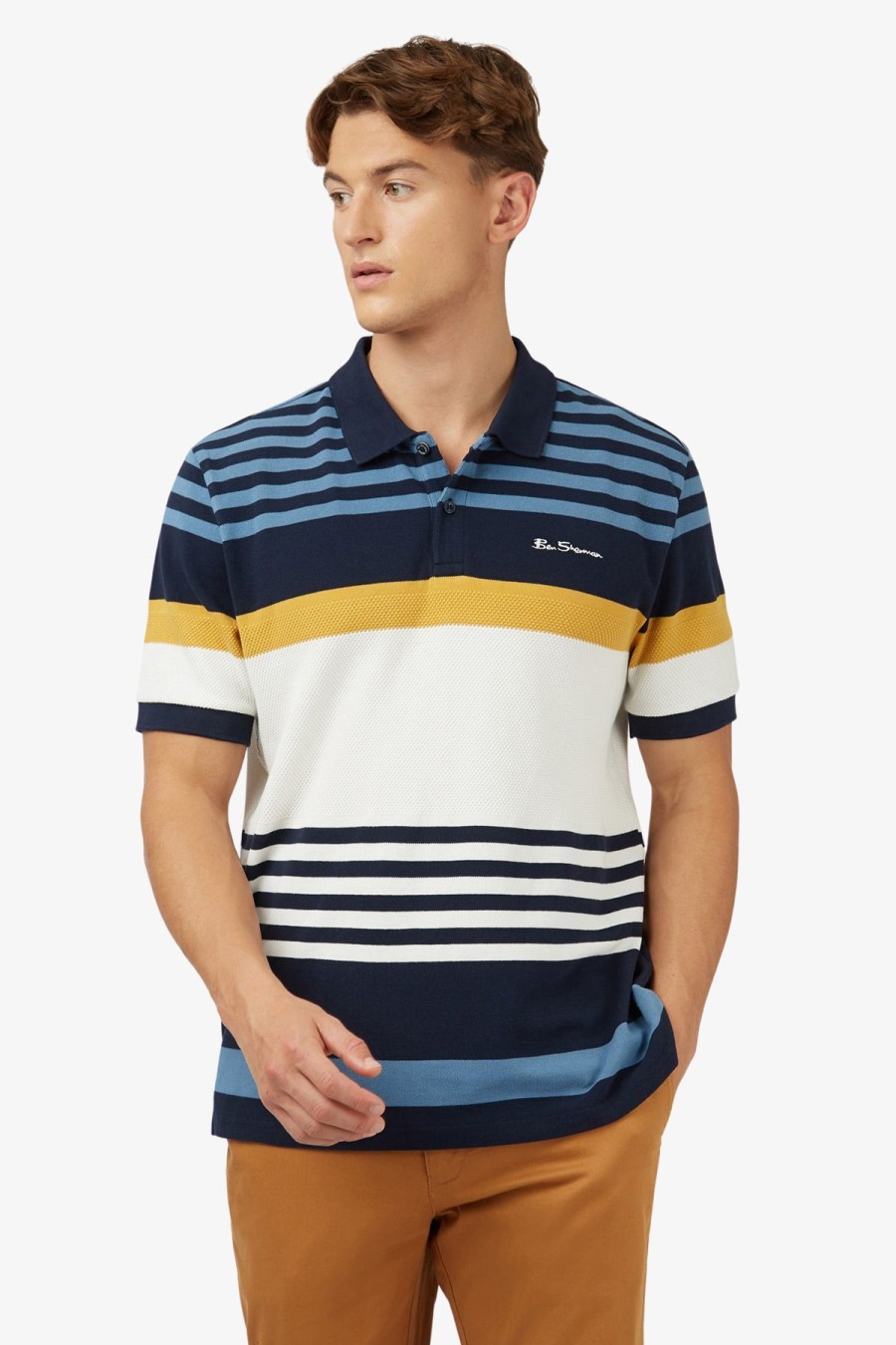 Clothing Ben Sherman Polos | Ben Sherman | Engineered Stripe Polo Dark Navy