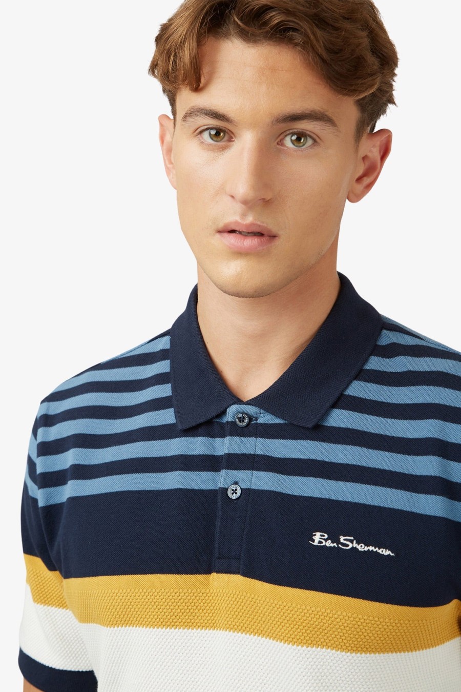 Clothing Ben Sherman Polos | Ben Sherman | Engineered Stripe Polo Dark Navy